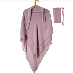 Three Layer Khimar with Niqab Ready to Wear – Pink