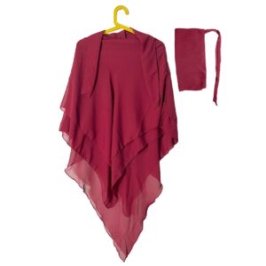 Three Layer Khimar with Niqab Ready to Wear – Red