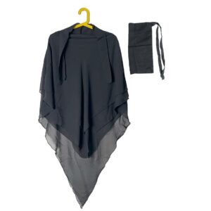 Three Layer Khimar with Niqab Ready to Wear – Black