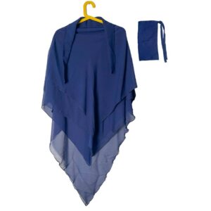 Three Layer Khimar with Niqab Ready to Wear – Blue