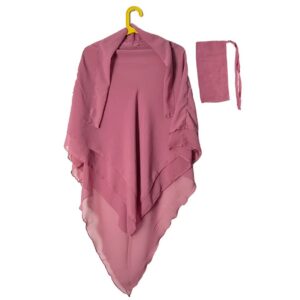 Three Layer Khimar with Niqab Ready to Wear – Pink